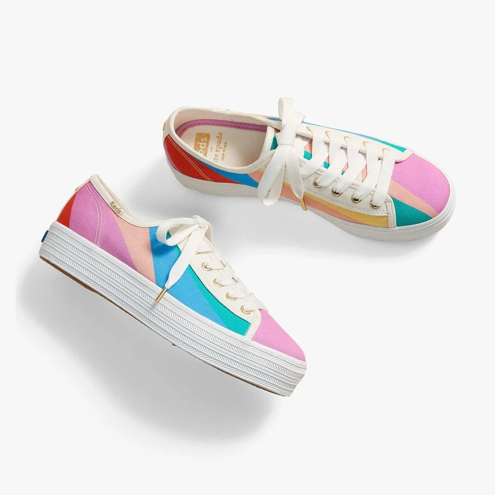 Keds X Kate Spade New York Triple Kick Multi-striped Canvas Sneakers Pre-owned 8